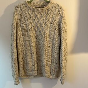 Men's Beige Cable Knit Crewneck Sweater